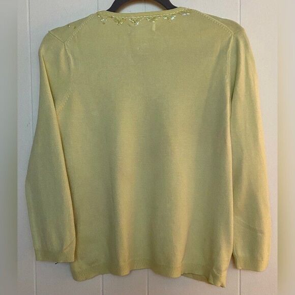 Worthington Sweater Women’s Small Yellow Cardigan Sequins Crystal Buttons - Picture 2 of 5